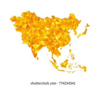 Yellow Colors Low Polygon Style Asia Map Vector EPS10