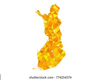 Yellow Colors Low Polygon Style Finland Map Vector EPS10