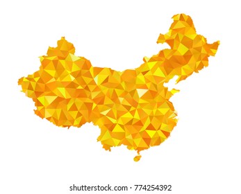 Yellow Colors Low Polygon Style China Map Vector EPS10