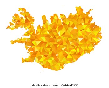 Yellow Colors Low Polygon Style Iceland Map Vector EPS10