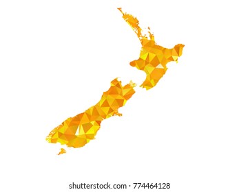 Yellow Colors Low Polygon Style New Zealand Map Vector EPS10