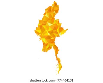 Yellow Colors Low Polygon Style Myanmar Map Vector EPS10