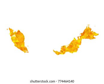 Yellow Colors Low Polygon Style Malaysia Map Vector EPS10