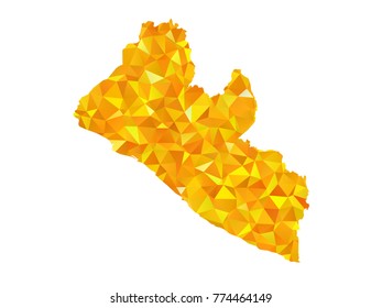 Yellow Colors Low Polygon Style Liberia Map Vector EPS10