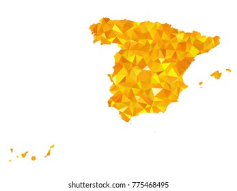 Yellow Colors Low Polygon Style Spain Map Vector EPS10