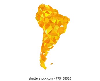 Yellow Colors Low Polygon Style South America Map Vector EPS10