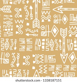 Yellow colors pattern with seamless hand drawn tribal ethnic background for fashion textile print vector illustration