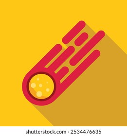 Yellow comet falling with red tail against a yellow background, simple icon illustration in flat design style