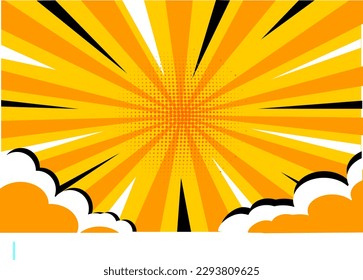 Antecedentes de las historietas amarillas. Fondo de caricatura de arte pop con color amarillo y nube en el frente