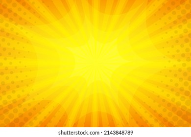 Fondo de cómic amarillo con explosión de sol y semitono de punto  
