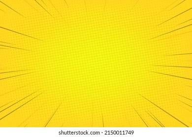 Fondo de cómic amarillo con explosión de sol y semitono de punto  
