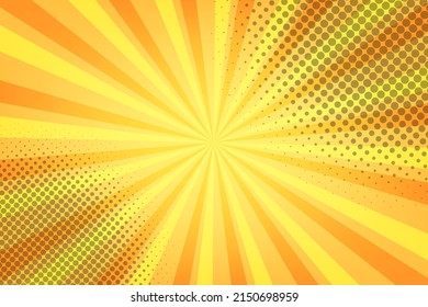 Yellow comic background with sun burst and dot halftone  
