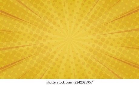 Yellow comic background with sun burst and dot halftone  
