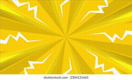 Yellow comic background with sun burst and dot halftone  