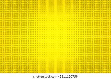Fondo de cómic amarillo con explosión de sol y semitono de punto  