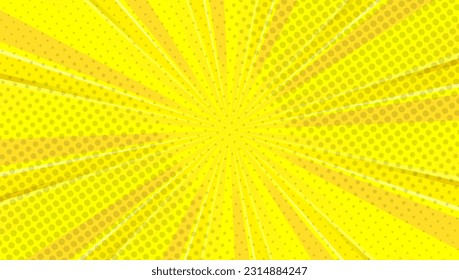 Fondo de cómic amarillo con explosión de sol y semitono de punto  