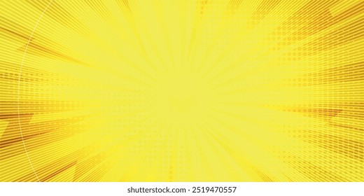 Yellow comic background with sun burst and dot halftone.eps10