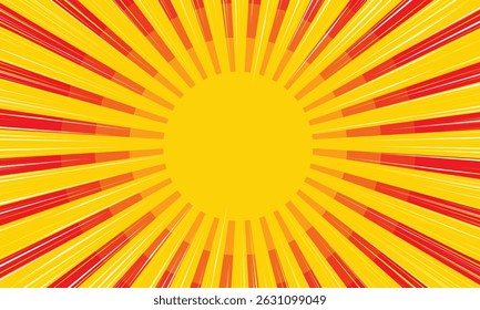 yellow comic background with sun burst and dot halftone. Cartoon funny retro pattern strip mock up. Vintage backdrop
