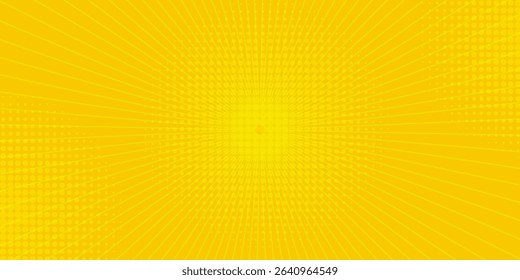 Yellow comic background with sun burst and dot halftone  