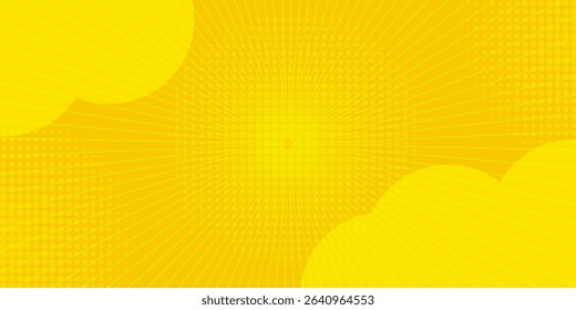 Yellow comic background with sun burst and dot halftone  