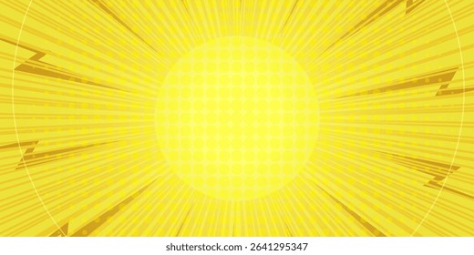 Yellow comic background with sun burst and dot halftone.eps10