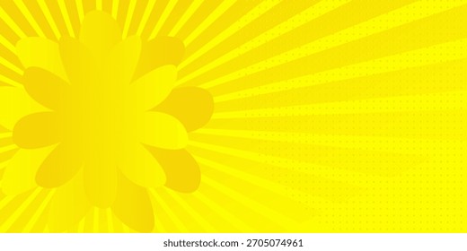 Gelber Comic-Hintergrund mit Sonnenstrahl und Punkt-Halbton  
