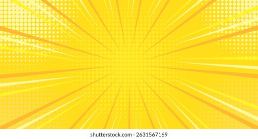 Yellow comic book background. Modern creative pop art orange halftone style background
