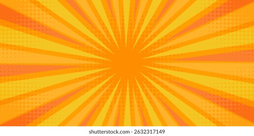 Yellow comic book background. Modern creative pop art orange halftone style background