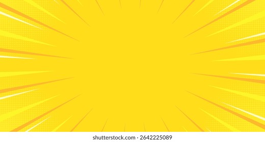 Yellow comic book background. Modern creative pop art orange halftone style background