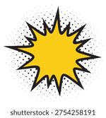 Yellow comic book explosion speech bubble with black stars and rays for sale promotion or superhero concept