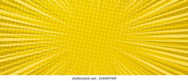 Fondo de la página de historietas amarillas en estilo de arte pop con espacio vacío. Plantilla con rayas, puntos y textura de efecto de medio tono. Ilustración del vector