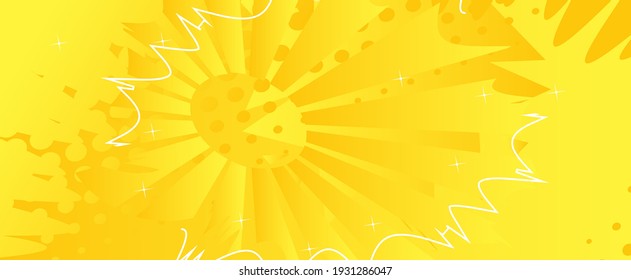 Antecedentes en el estilo de un libro de historietas amarillo, fondo de superhéroe de arte pop. Ilustración de dibujos animados de explosión. Estilo vintage vectorial retro.