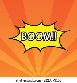 Yellow comic bubble with BOOM! text on orange background,Vector illustration perspective advertising.