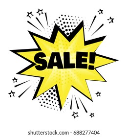 Yellow comic bubble with SALE word. Comic sound effects in pop art style. 
 Vector illustration.