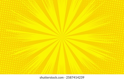 Yellow comic burst background with dot halftone