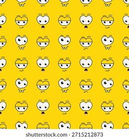 Ilustración vectorial de patrón transparente de expresiones faciales de Doodle de cómic amarillo