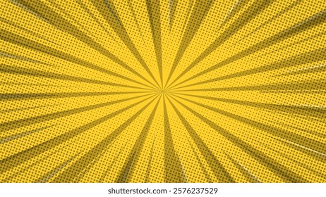 yellow comic zoom background with rays and halftone dots Vector.