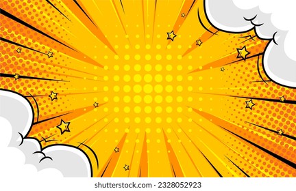 Fondo de la plantilla de dibujos animados sobre el zoom cómico amarillo