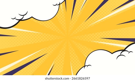 Plano de fundo de modelo de desenho animado de zoom em quadrinhos amarelo com nuvem