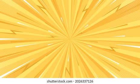 Yellow comics style background. Zoom rays focus lines background.