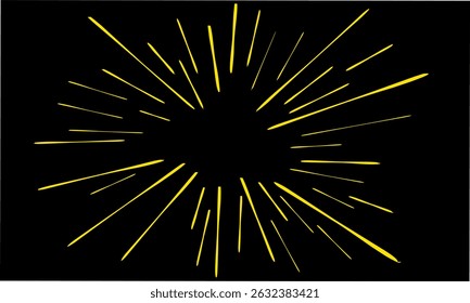 linhas de velocidade amarelas em estilo cômico irradiando do centro em um fundo preto. Ideal para efeitos de mangá, visuais dramáticos ou projetos estilo pop art que precisam de impacto ousado e impressionante.