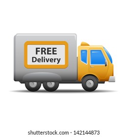 Yellow commercial delivery truck - icon isolated on white background. Vector