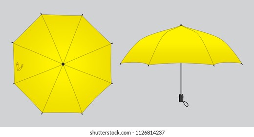 Yellow compact small umbrella rain template on gray background, vector file.