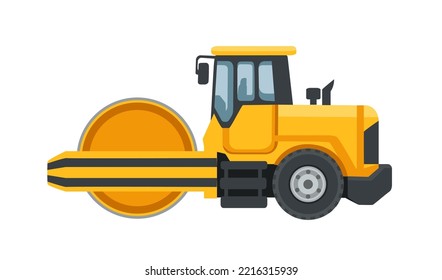 Comactor amarillo máquina industrial pesada Ilustración vectorial de roller de carretera aislada en fondo blanco