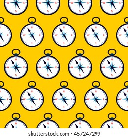Yellow compass seamless pattern. Vector illustration of measuring tool. 
