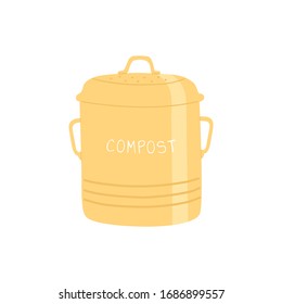 Yellow compost bin. Organic waste. reusable garbage at home. Vector illustration isolated on white background