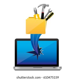 yellow computer file with tools and hole icon, vector illustraction design