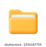 Yellow computer folder with paper files, documents. Business, file management concept. 3d vector icon. Cartoon minimal style.