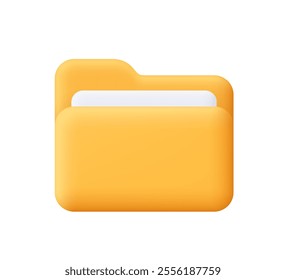 Yellow computer folder with paper files, documents. Business, file management concept. 3d vector icon. Cartoon minimal style.