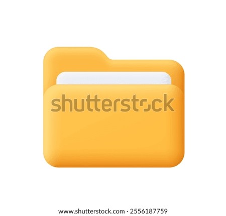 Yellow computer folder with paper files, documents. Business, file management concept. 3d vector icon. Cartoon minimal style.